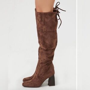 Forever 21 Brown suede knee high boots block heel
